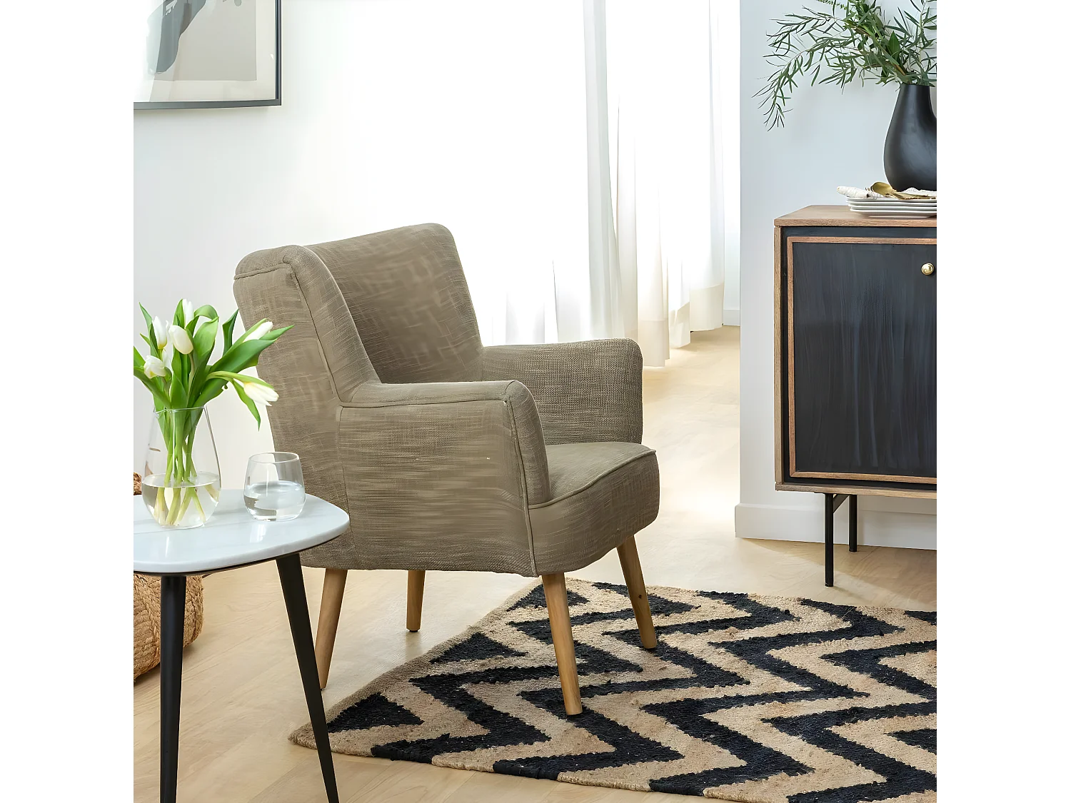 Sillón de algodón caqui con almacenamiento Castille - Made in Meubles