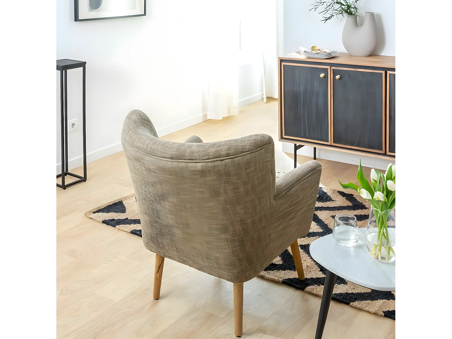 Sillón de algodón caqui con almacenamiento Castille - Made in Meubles