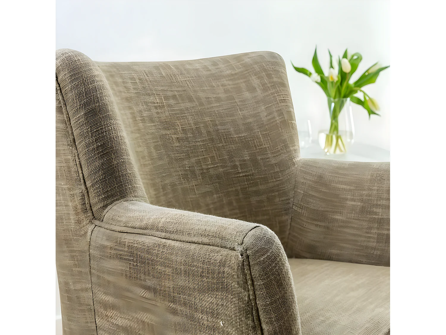 Sillón de algodón caqui con almacenamiento Castille - Made in Meubles