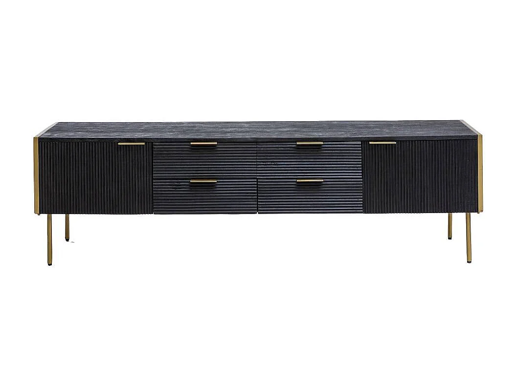 Mueble de TV de madera de mango y metal dorado con almacenamiento