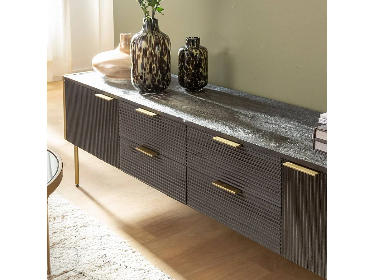 Meuble TV en bois de manguier et métal doré Ange