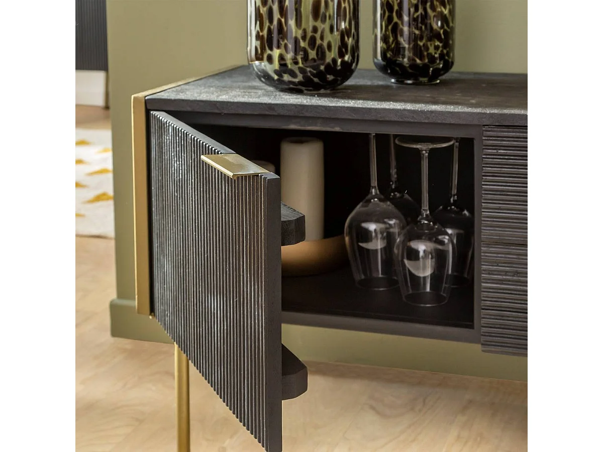 Meuble TV en bois de manguier et métal doré Ange