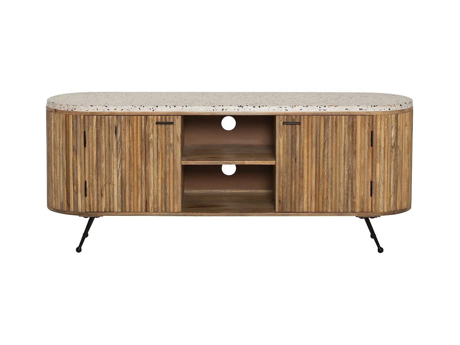 Meuble TV en bois de manguier et terrazzo Ambrine