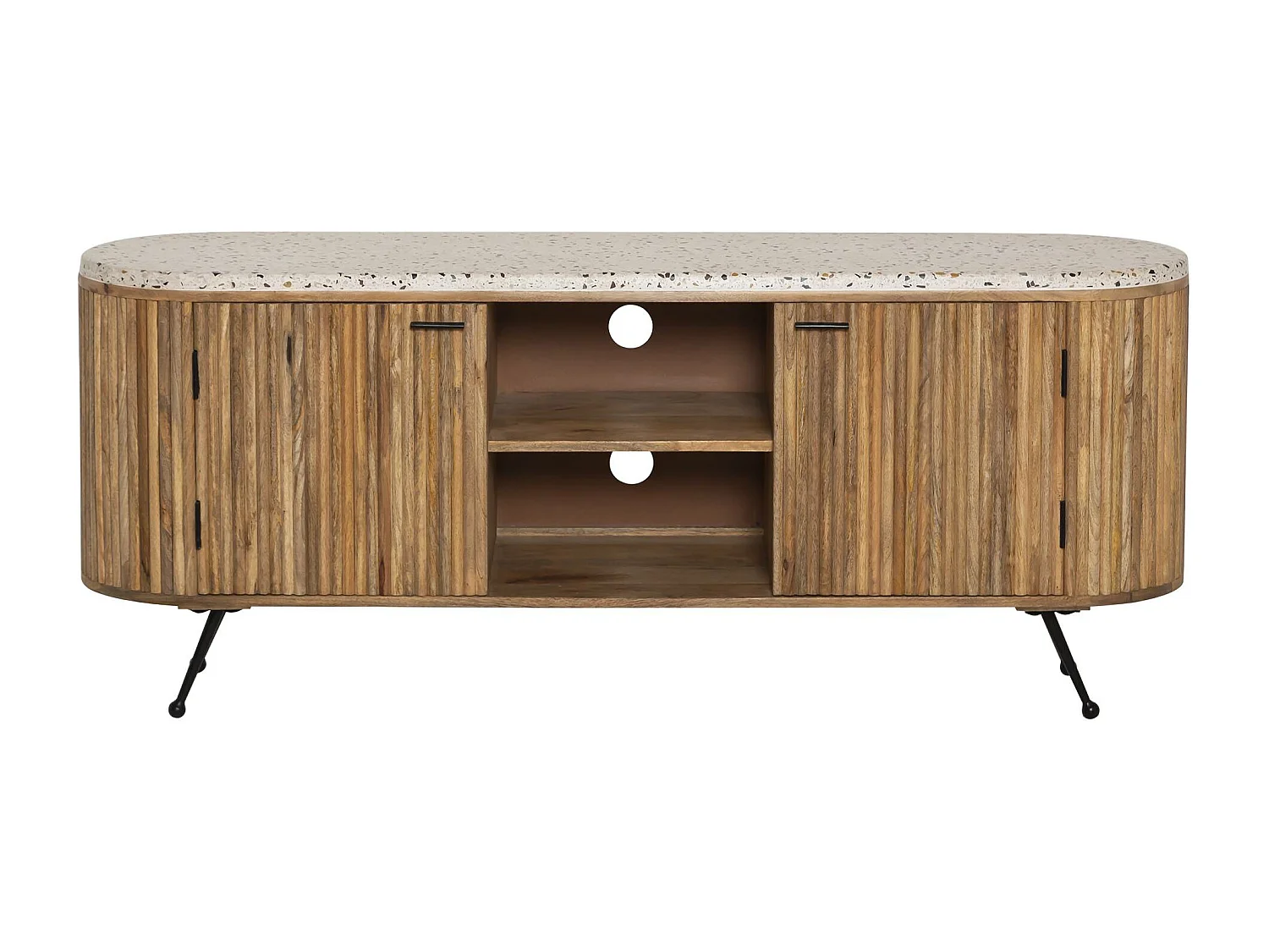 Meuble TV en bois de manguier et terrazzo Ambrine