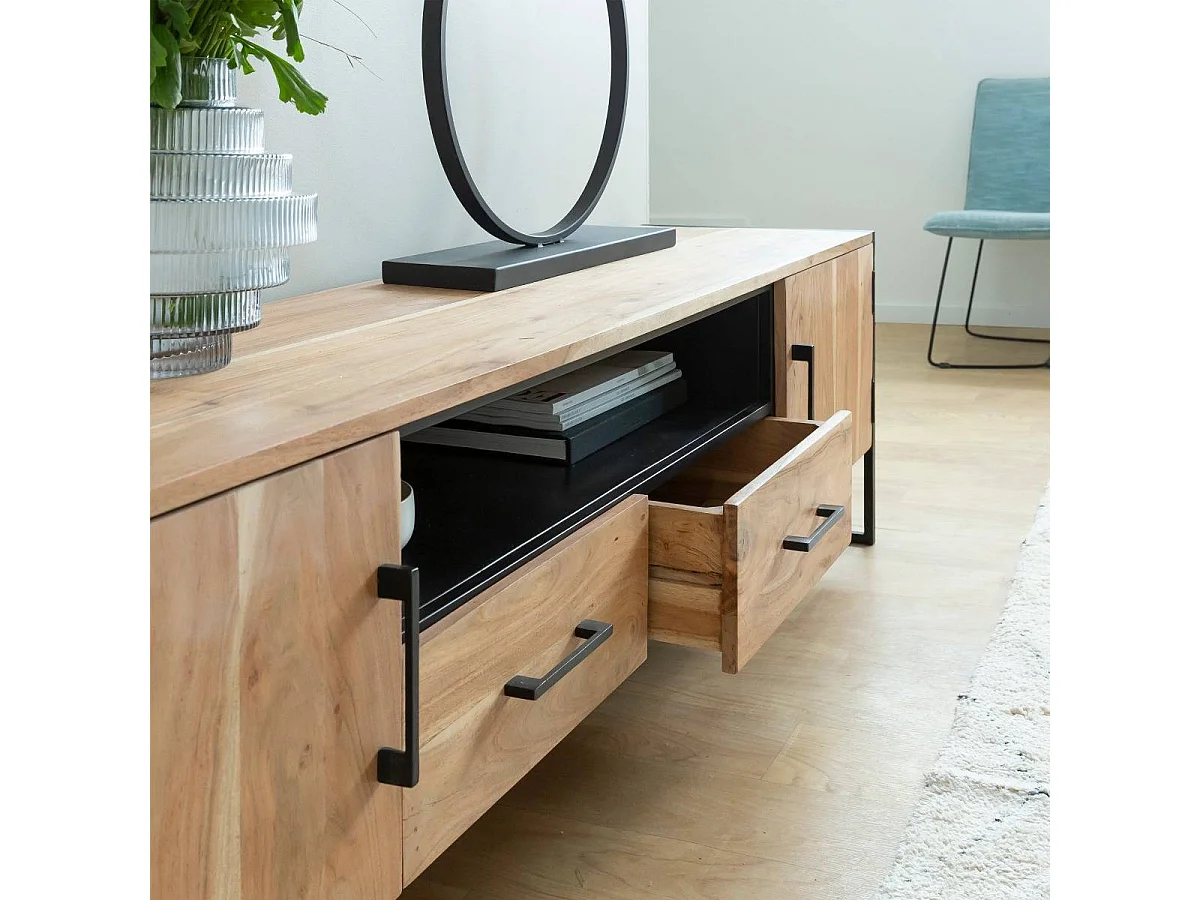 Meuble TV en bois d'acacia et métal Bosco