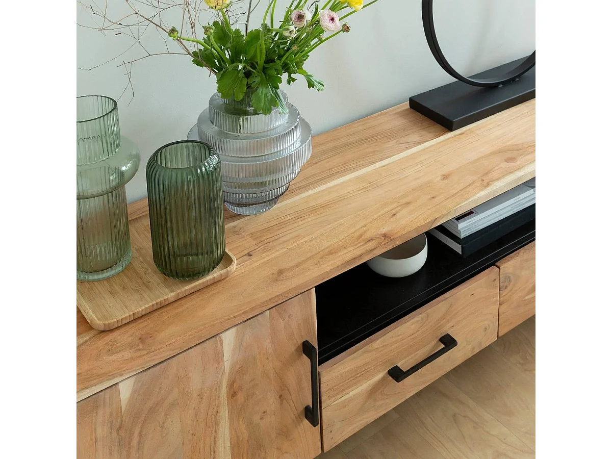 Meuble TV en bois d'acacia et métal Bosco