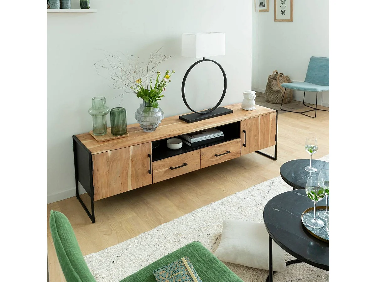 Meuble TV en bois d'acacia et métal Bosco