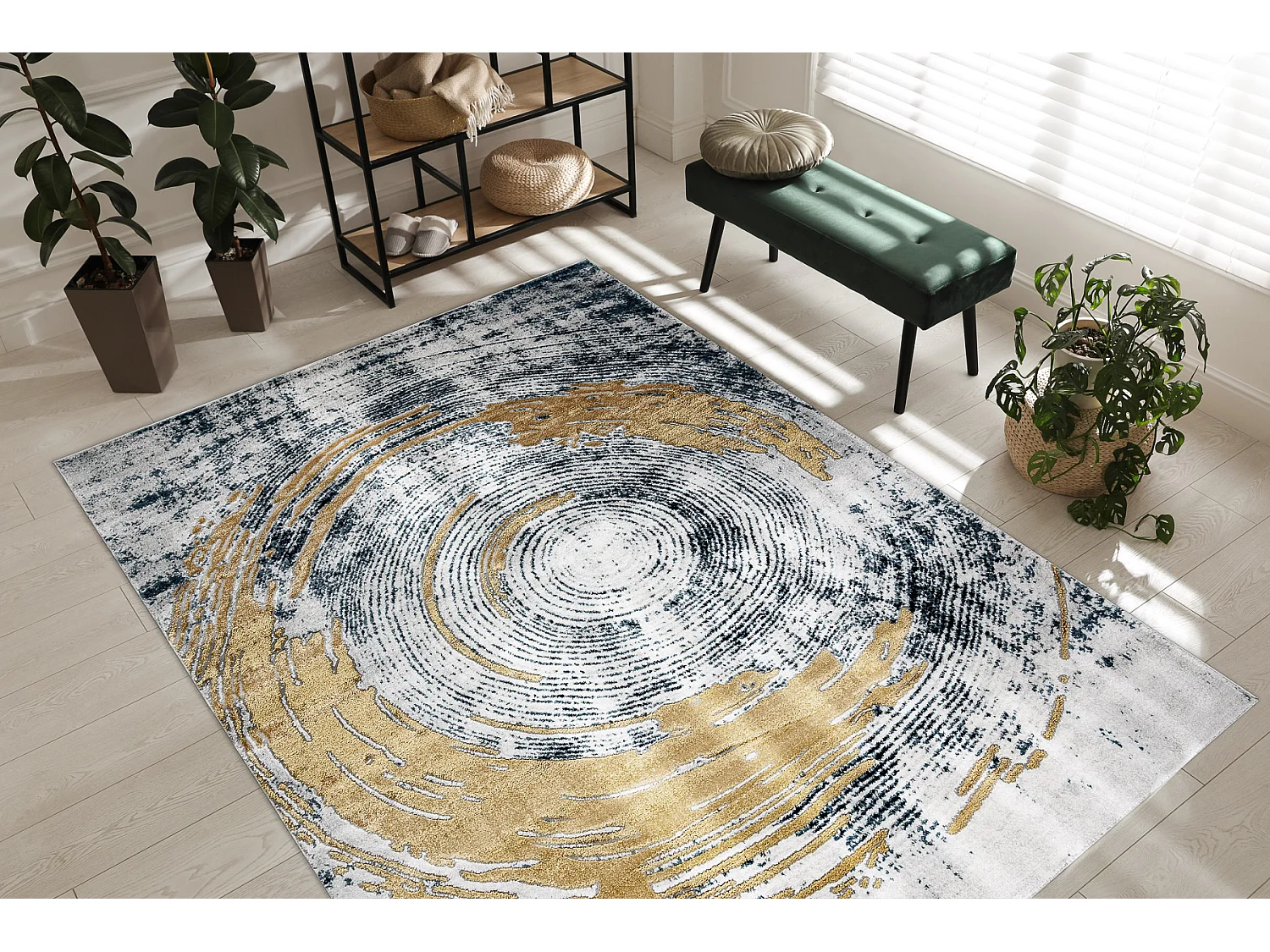 Tapijt EMERALD exclusief 1024 glamour, stijlvol abstractie blauw / gou 160x220 cm