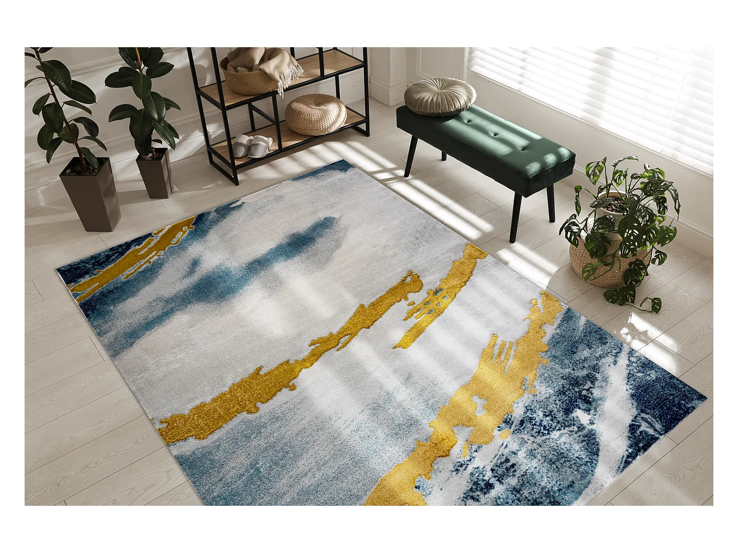 Tapijt EMERALD exclusief 1023 glamour, stijlvol abstractie blauw / gou 120x170 cm