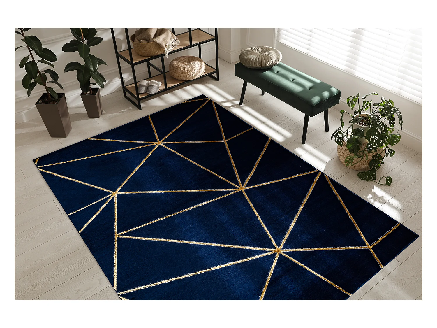 Exklusiv EMERALD Teppich 1013 glamour, stilvoll geometrisch dunkelblau 80x150 cm