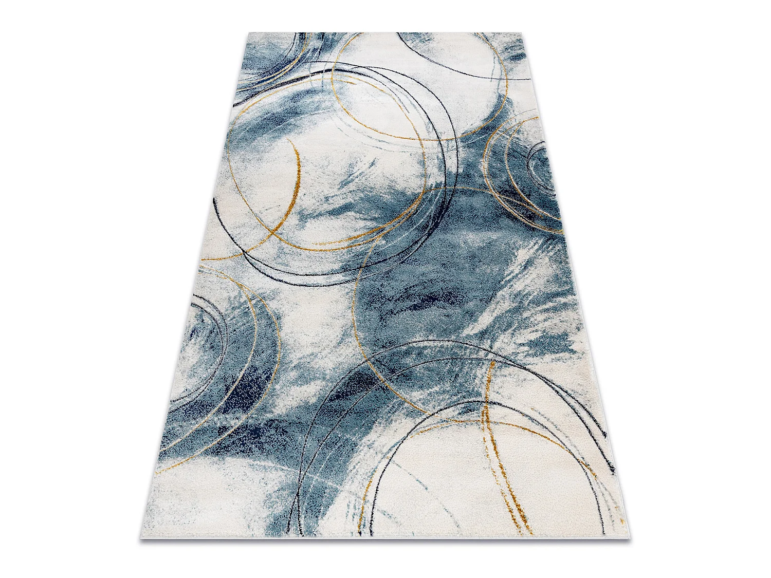 Tapis EMERALD exclusif A0087 glamour, élégant cercles bleu / or 140x190 cm