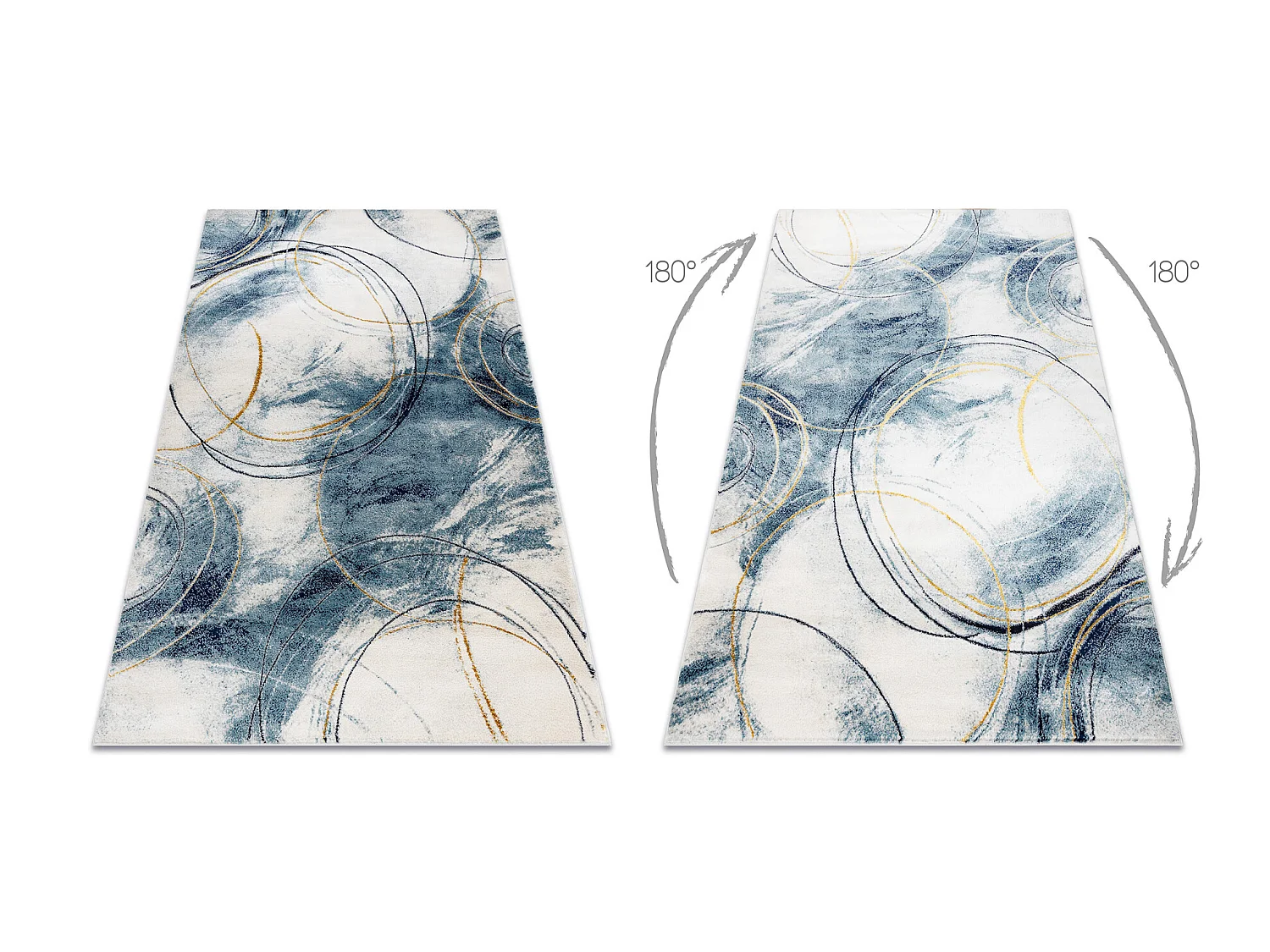 Tapis EMERALD exclusif A0087 glamour, élégant cercles bleu / or 140x190 cm