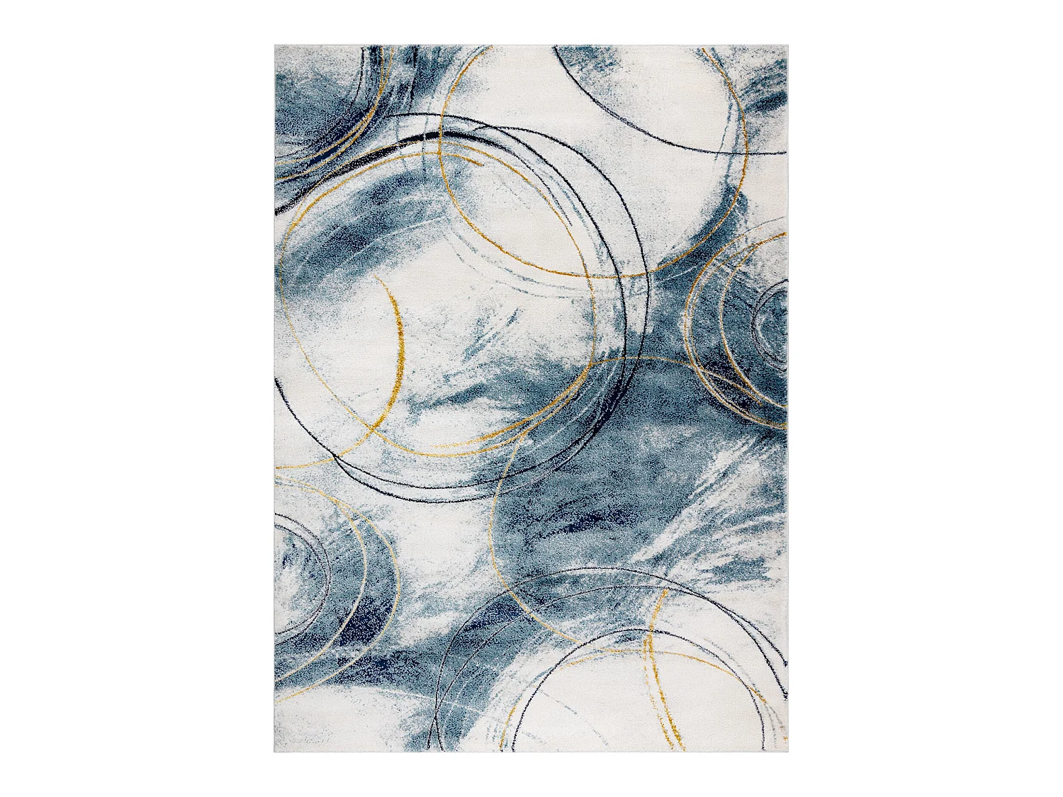 Tapis EMERALD exclusif A0087 glamour, élégant cercles bleu / or 140x190 cm
