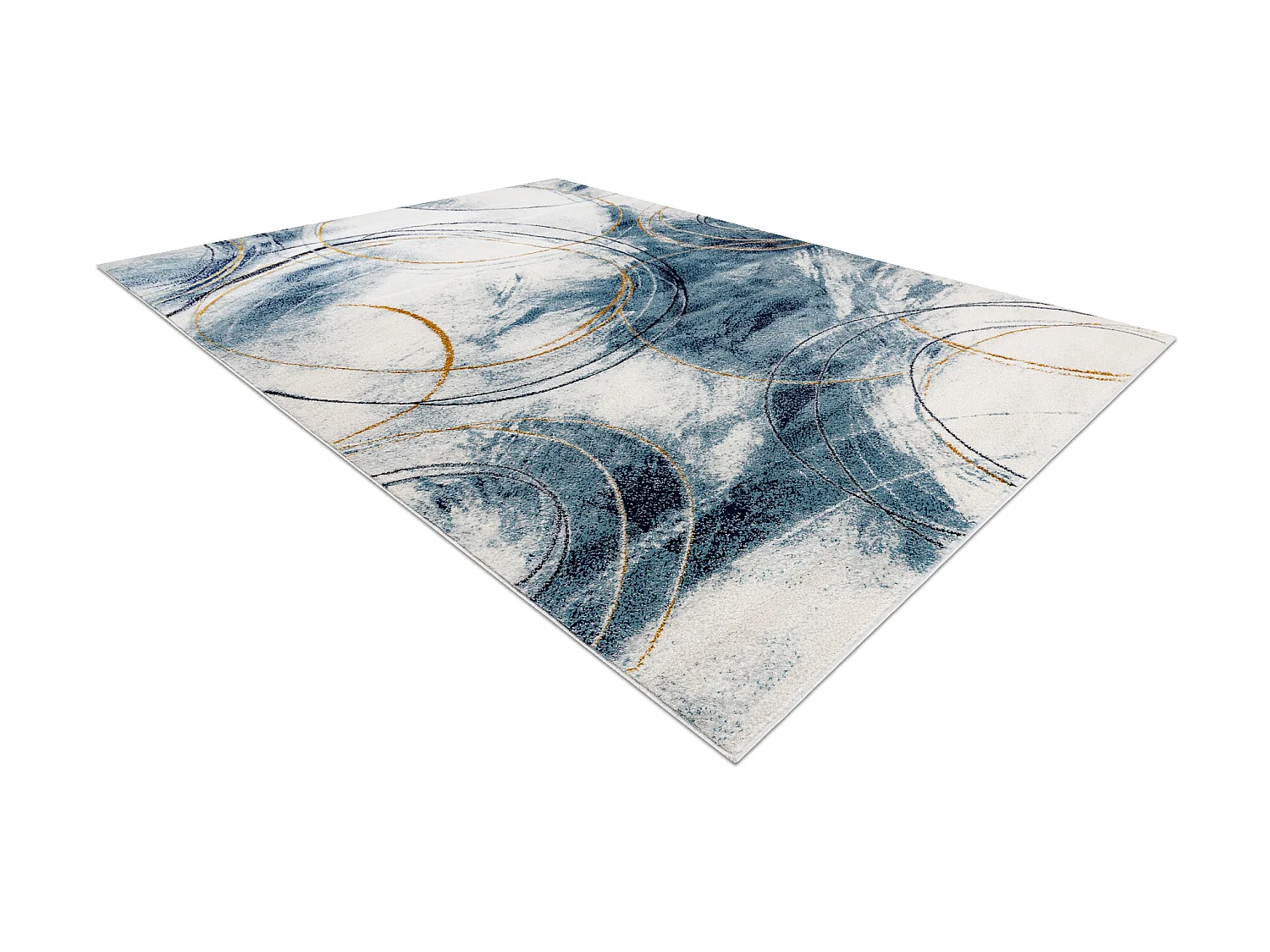 Tapis EMERALD exclusif A0087 glamour, élégant cercles bleu / or 140x190 cm