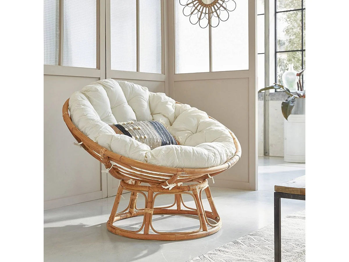 Sillón papasan reclinable de ratán con cojín Rattan - Marrón