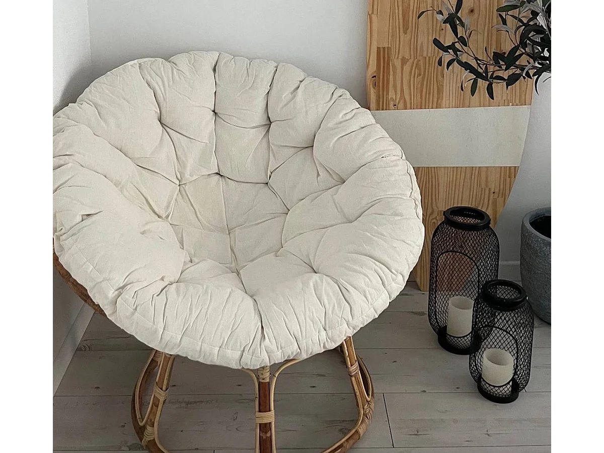 Fauteuil papasan en rotin avec coussin Rattan