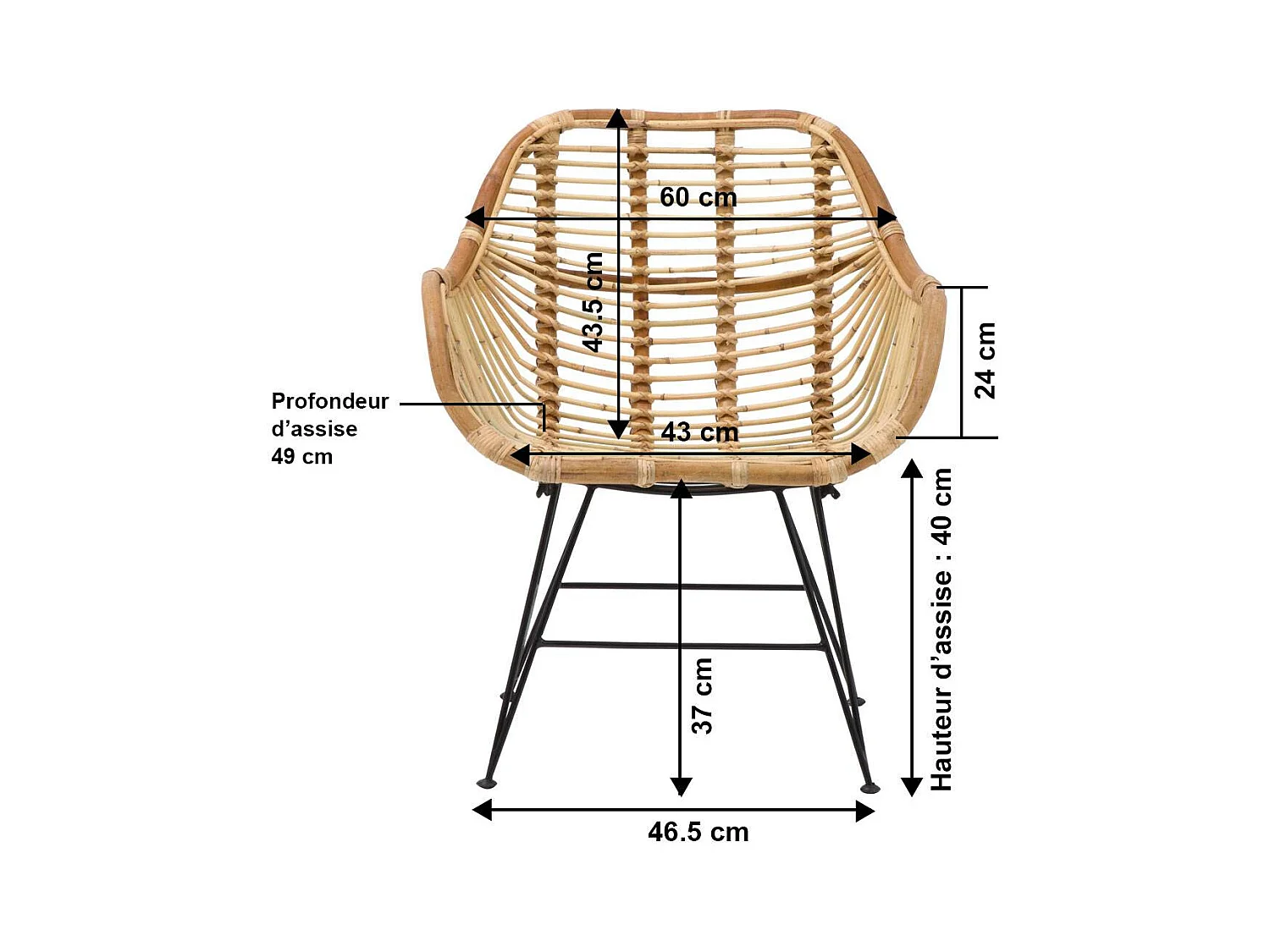 Fauteuil rotin pieds compas Rattan