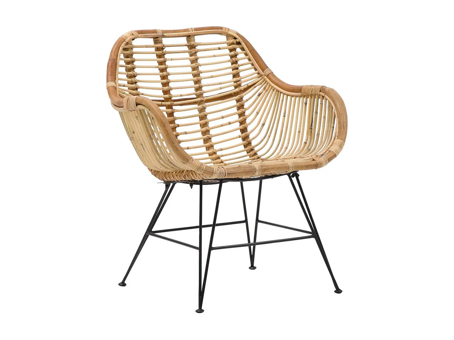 Sillón de mimbre con patas de compás para una comodidad óptima
