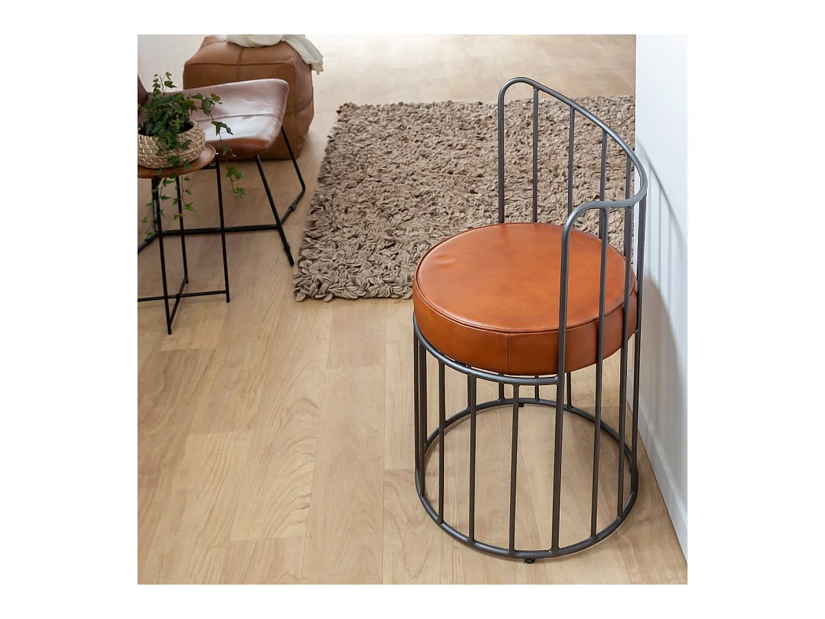 Fauteuil en cuir et métal marron Aly