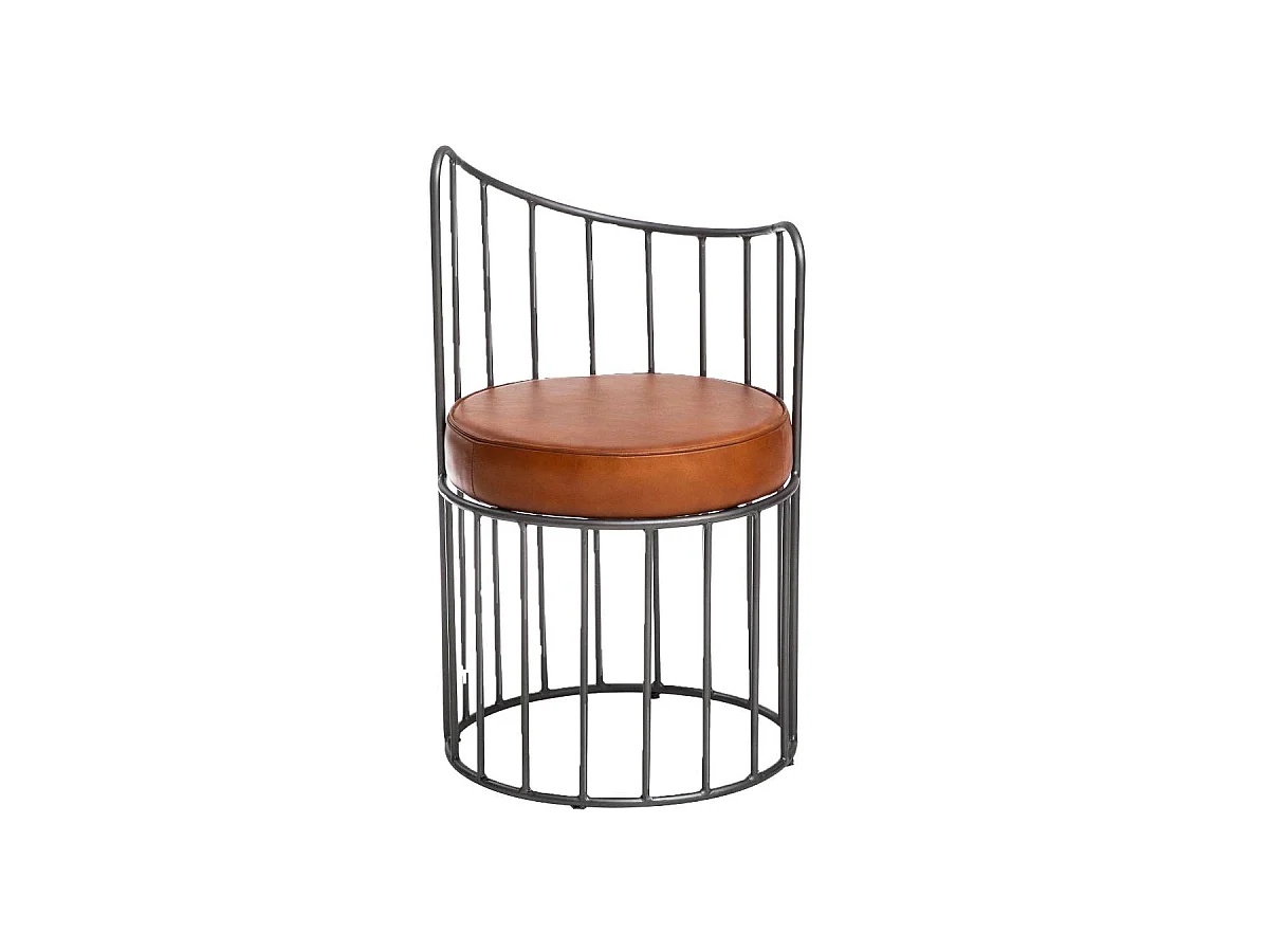 Fauteuil en cuir et métal marron Aly