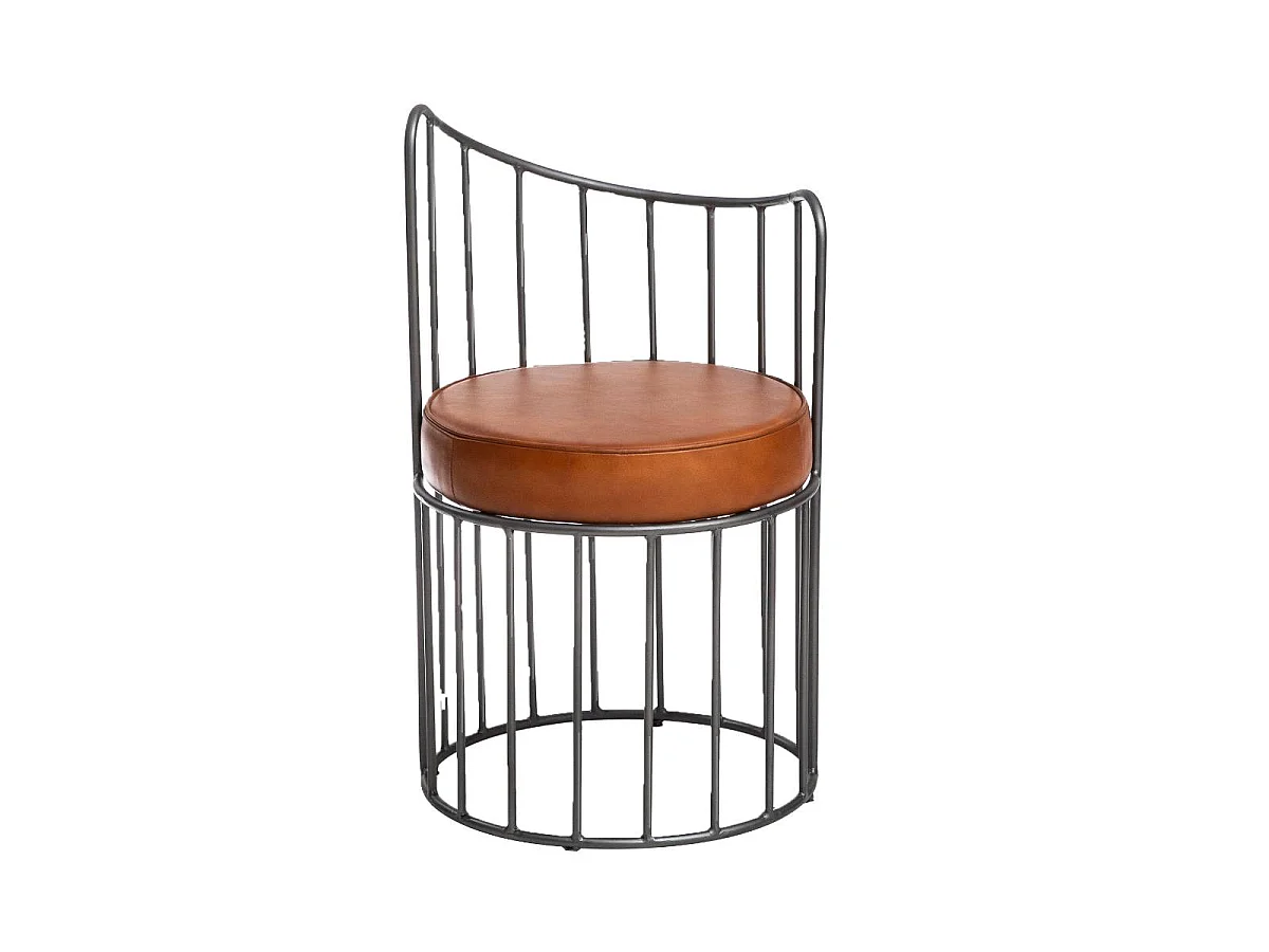 Fauteuil en cuir et métal marron Aly