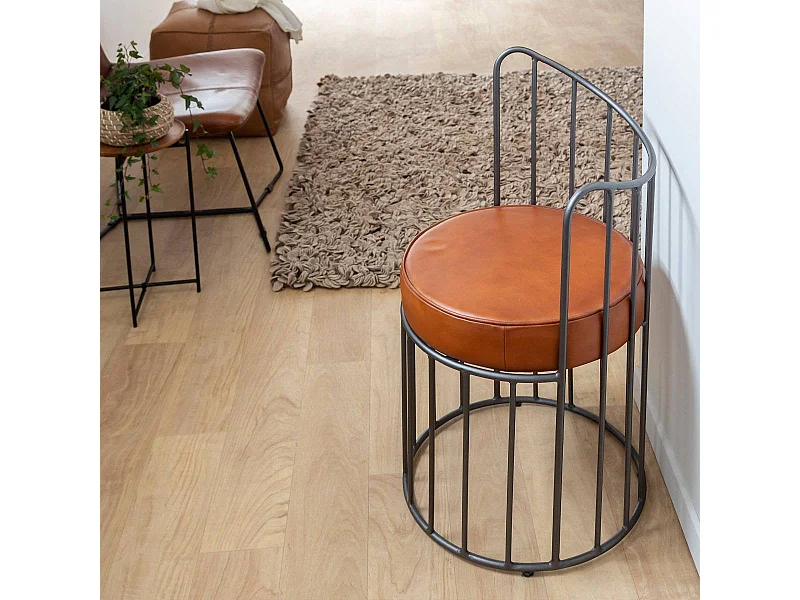 Fauteuil en cuir et métal marron Aly