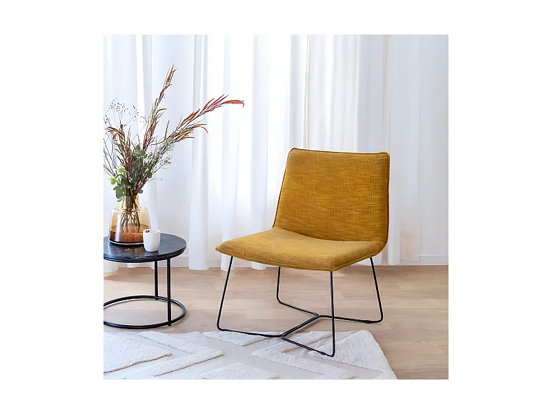 Sillón amarillo Isaure con almacenamiento en tela y terciopelo