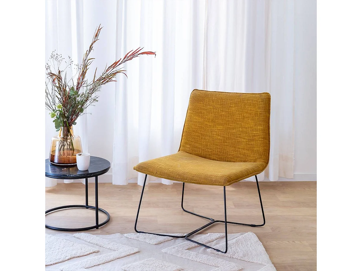 Fauteuil en tissu jaune et métal Isaure