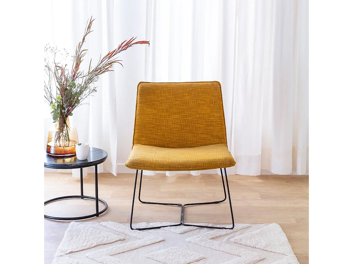 Fauteuil en tissu jaune et métal Isaure