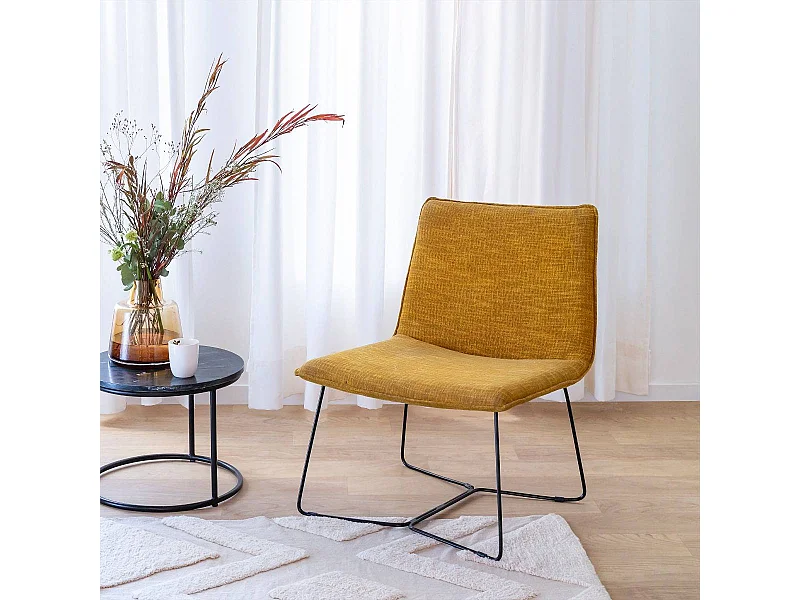 Fauteuil en tissu jaune et métal Isaure