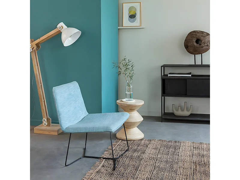 Fauteuil en tissu bleu et métal Isaure