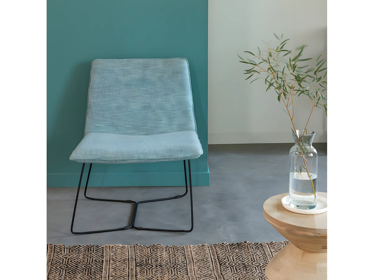 Fauteuil en tissu bleu et métal Isaure