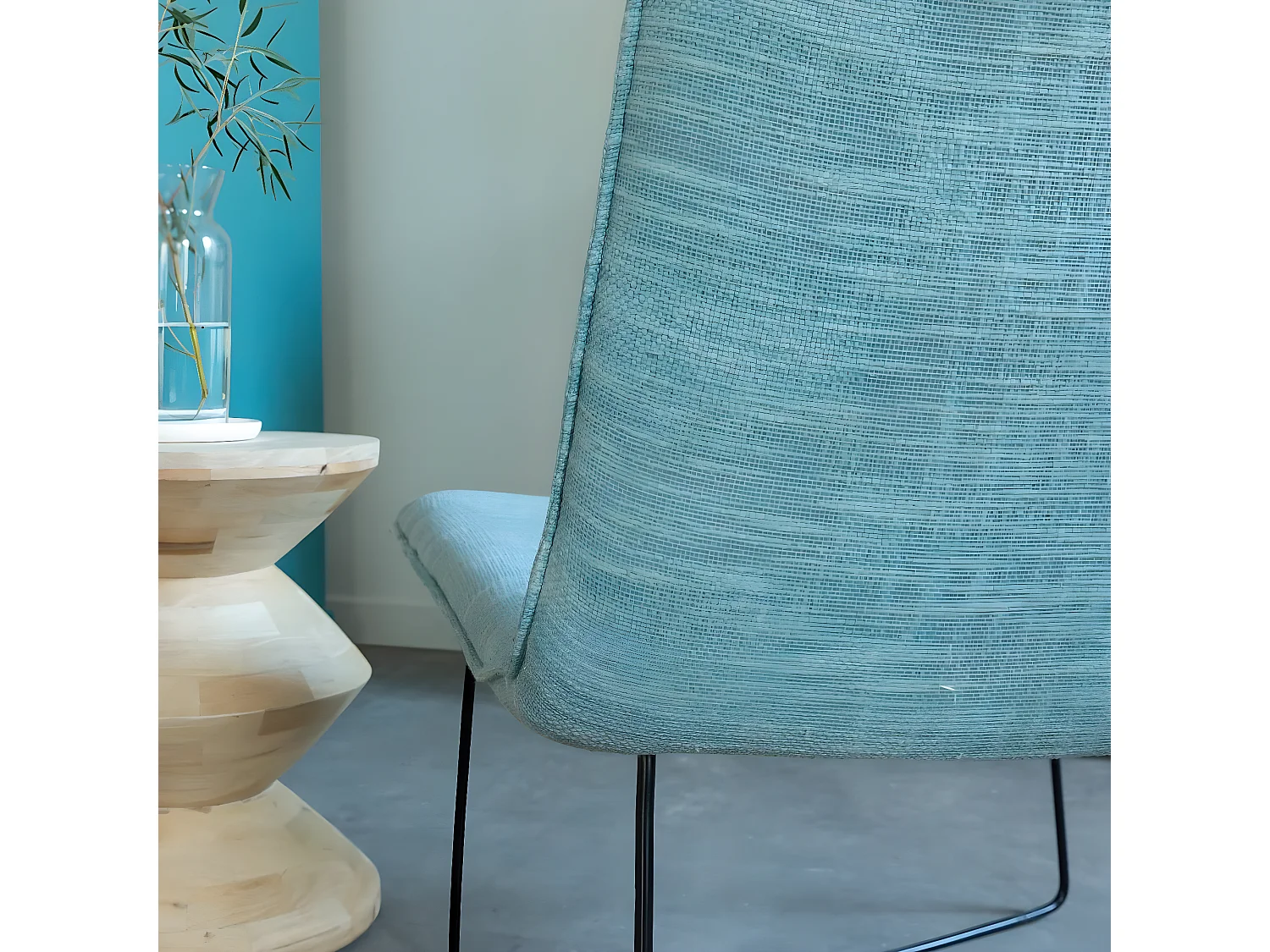 Fauteuil en tissu bleu et métal Isaure