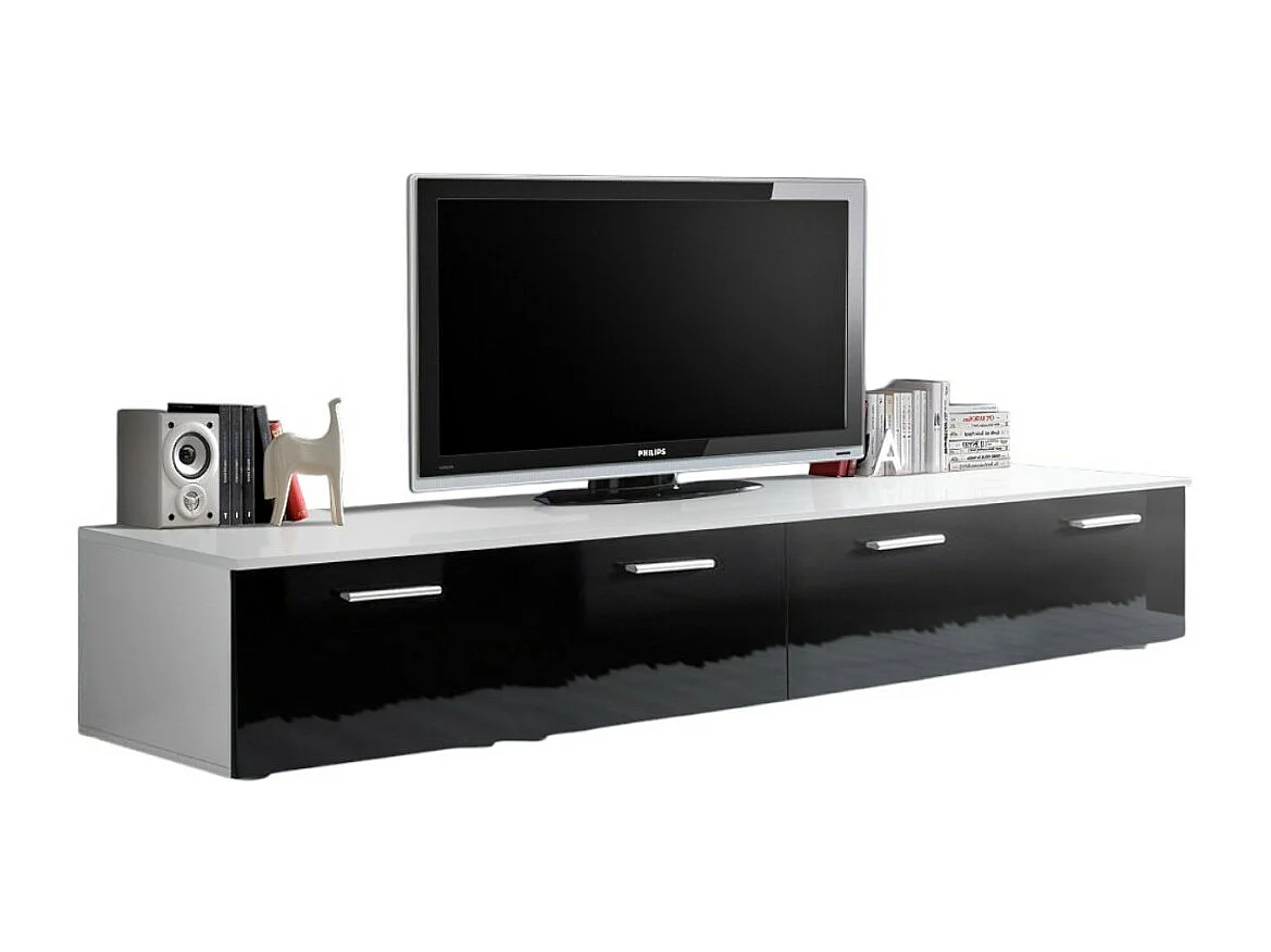 TV-meubel 200cm Collectie COMET. Kleur wit en zwart. 2 klapdeuren.