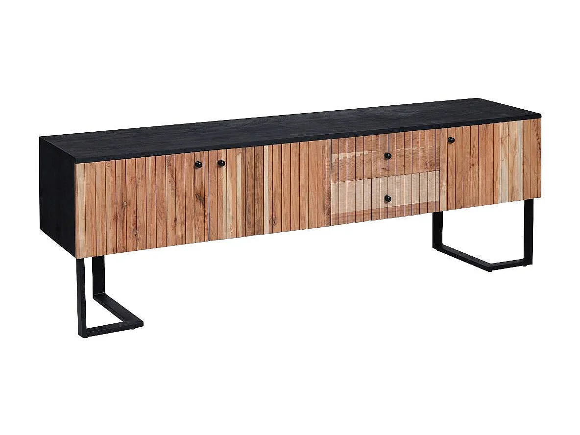 Mueble de TV de madera de acacia y metal Pippa con almacenamiento, diseño industrial