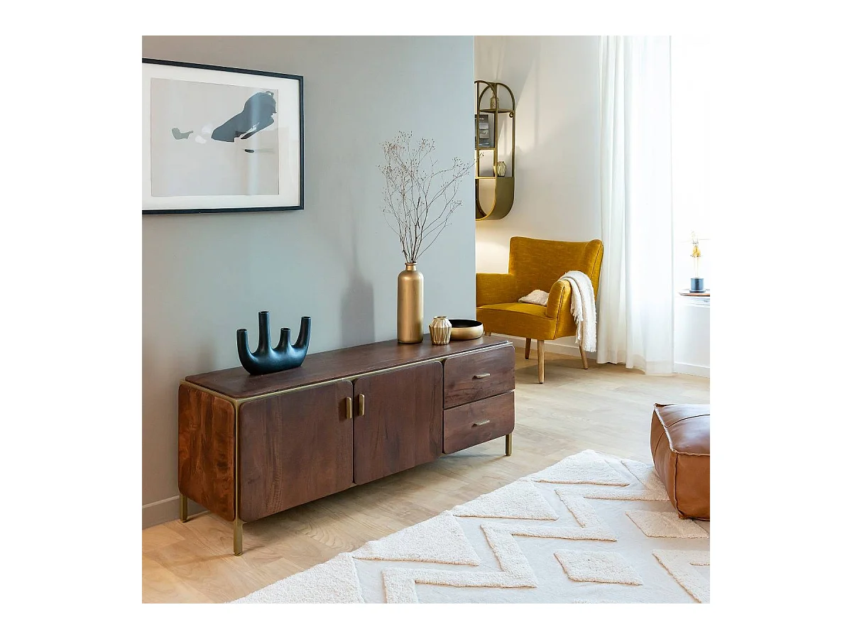 Mueble de TV de madera de mango Lisette con almacenamiento - Diseño elegante - INF7524