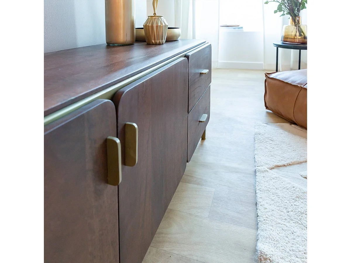 Mueble de TV de madera de mango Lisette con almacenamiento - Diseño elegante - INF7524