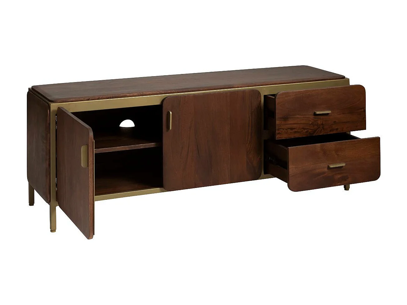 Mueble de TV de madera de mango Lisette con almacenamiento - Diseño elegante - INF7524