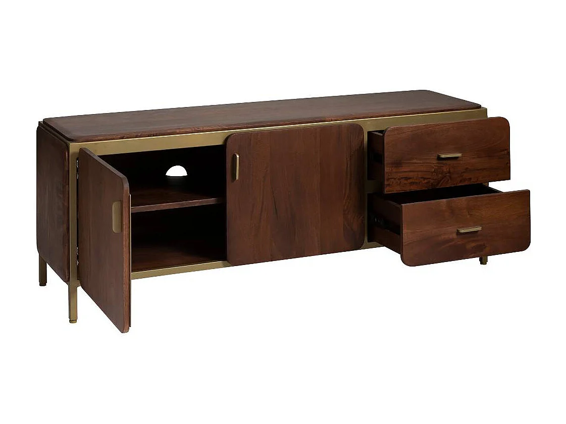 Mueble de TV de madera de mango Lisette con almacenamiento - Diseño elegante - INF7524