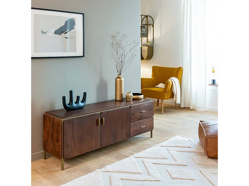 Mueble de TV de madera de mango Lisette con almacenamiento - Diseño elegante - INF7524