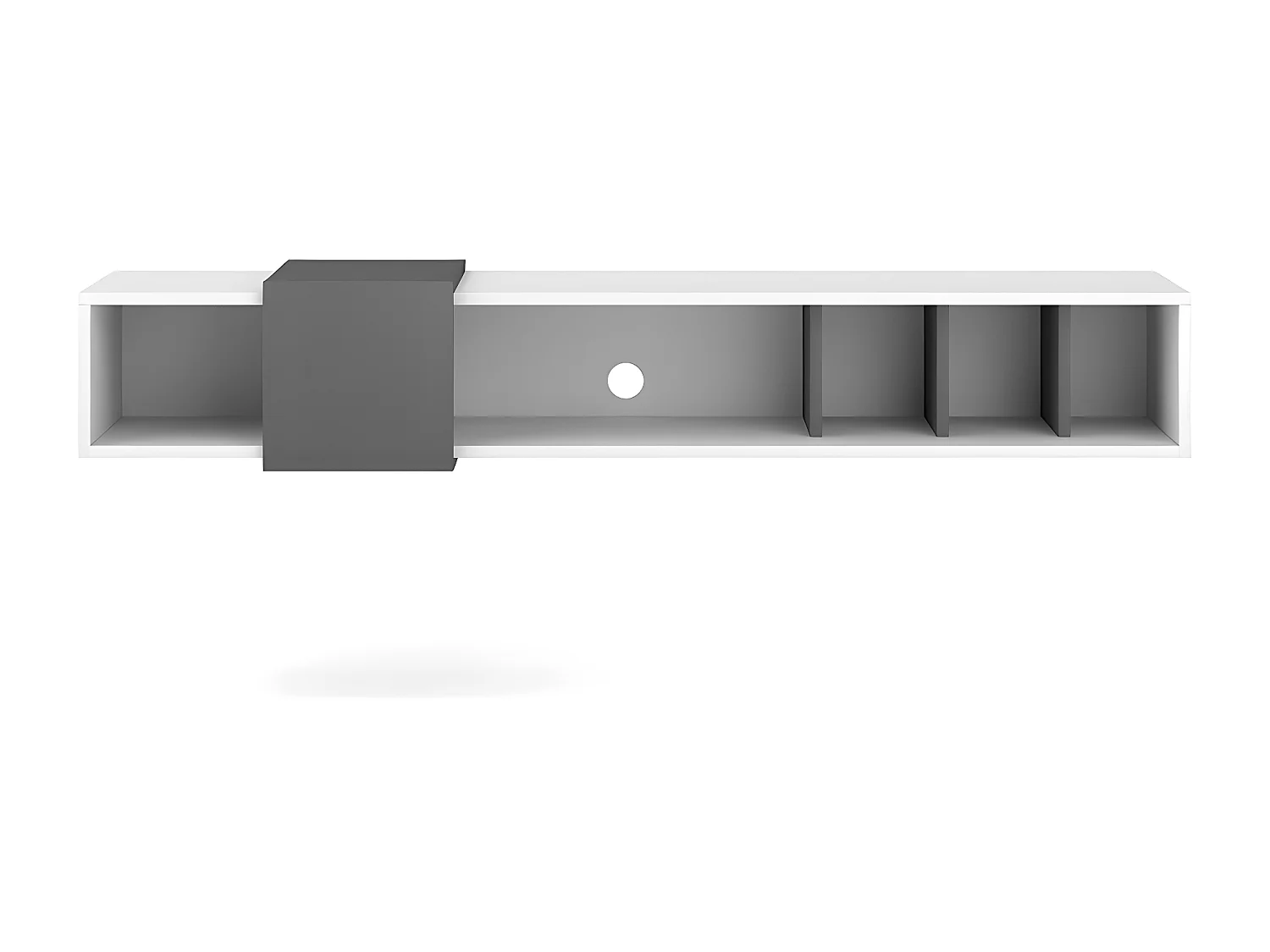 Meuble TV design suspendu SINA 150 cm. Coloris blanc et gris anthracite