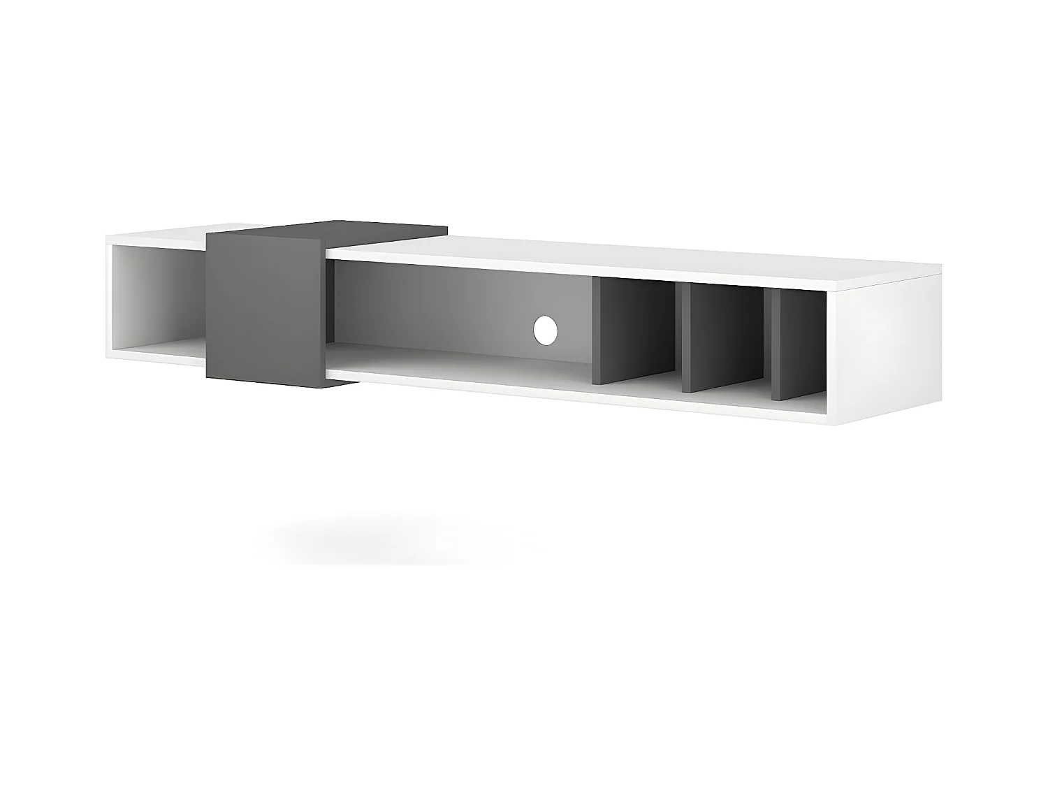 Meuble TV design suspendu SINA 150 cm. Coloris blanc et gris anthracite