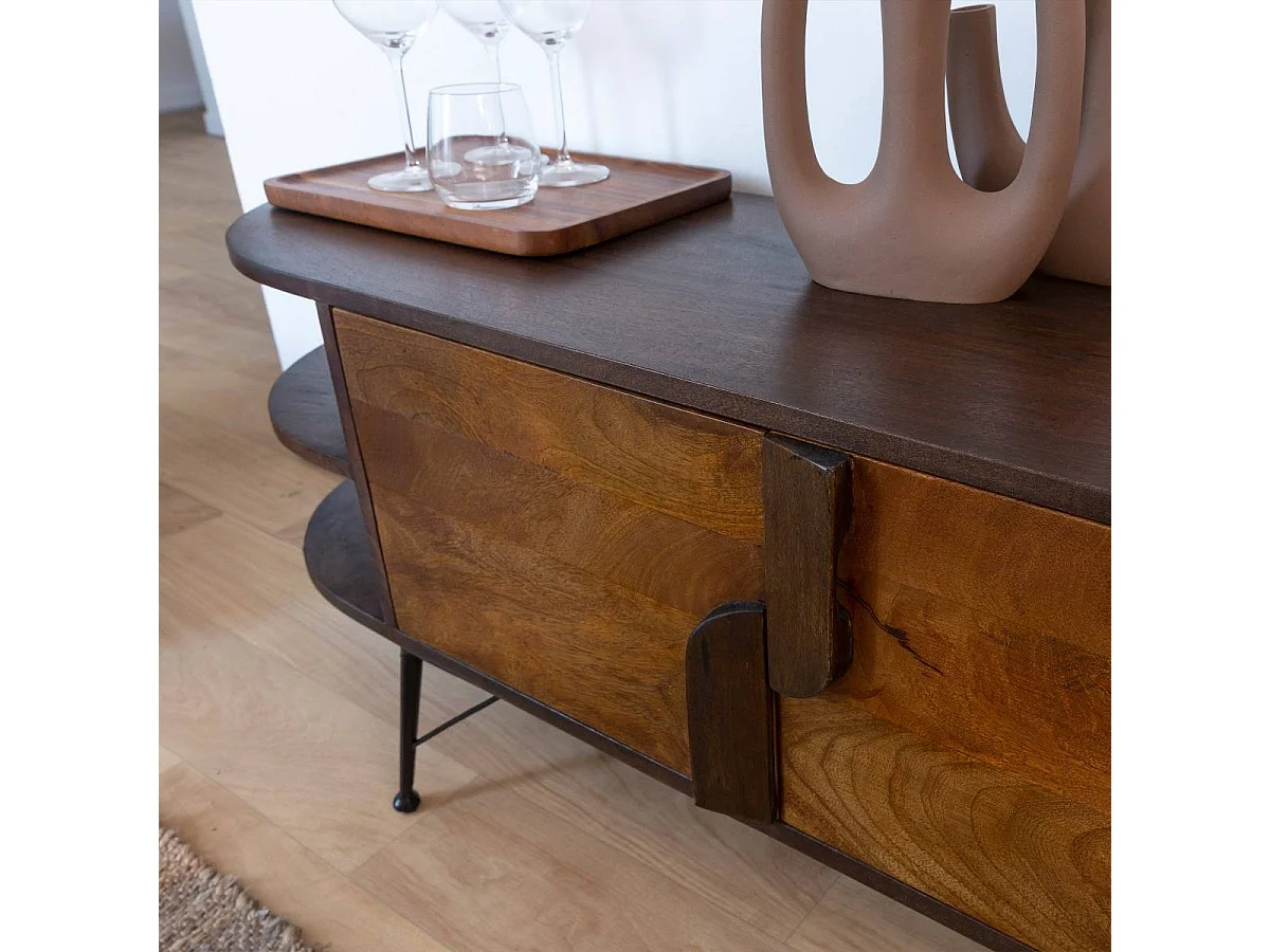 Mueble de TV de madera de acacia Juno con almacenamiento a la derecha