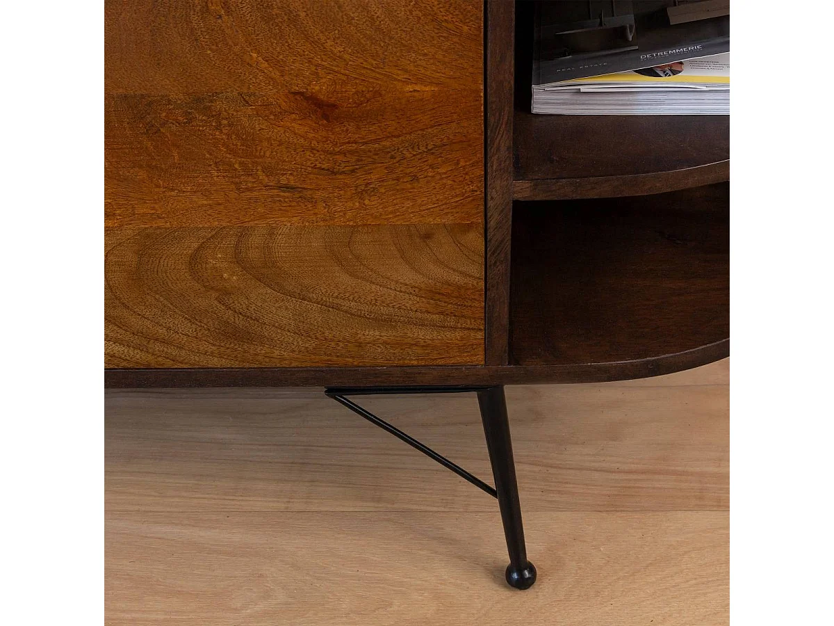 Mueble de TV de madera de acacia Juno con almacenamiento a la derecha