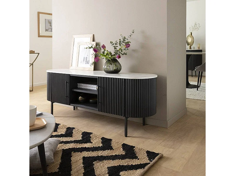 Mueble TV blanco Mona en metal y mármol