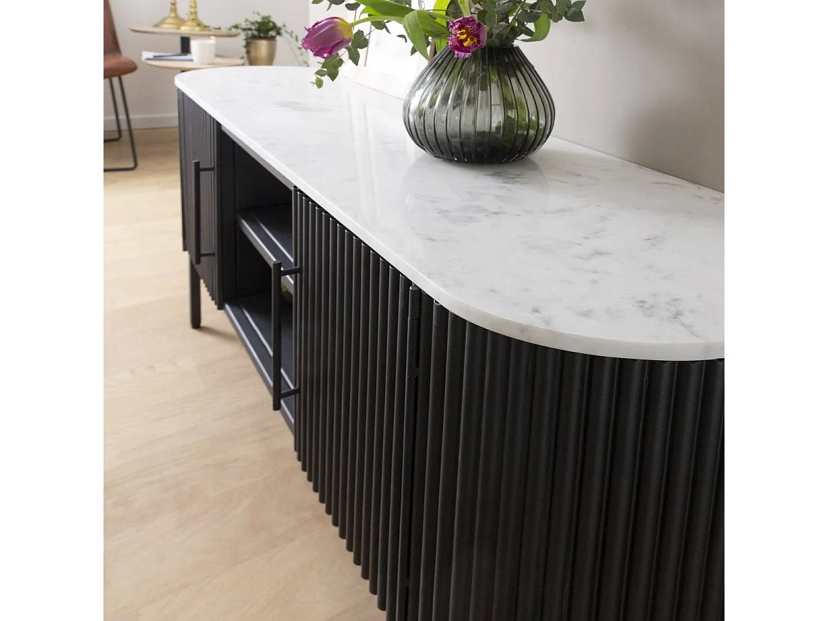 Mueble TV blanco Mona en metal y mármol