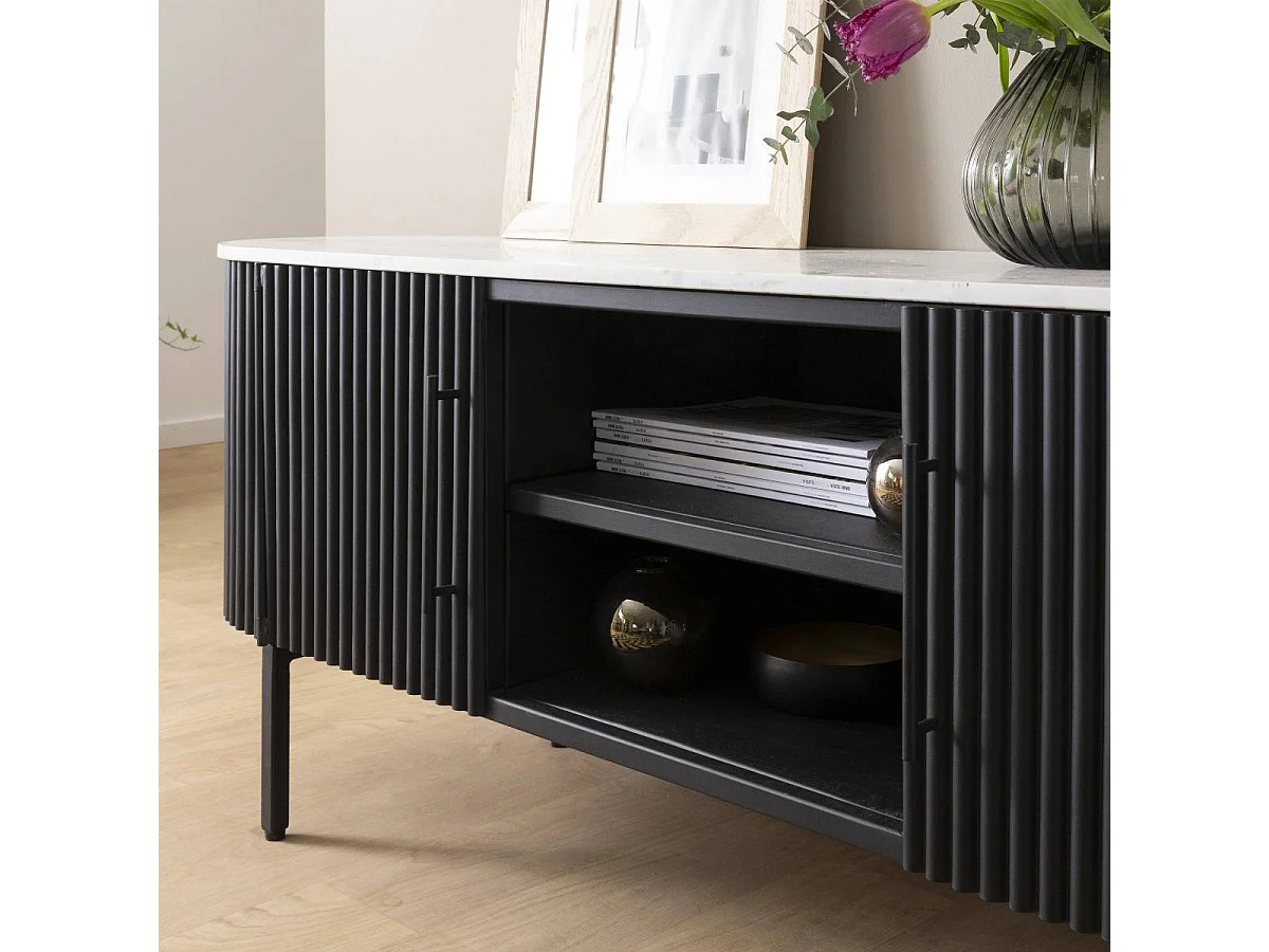 Mueble TV blanco Mona en metal y mármol