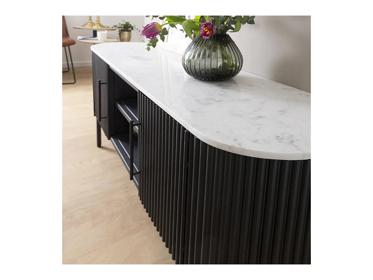 Meuble TV en métal et marbre blanc Mona