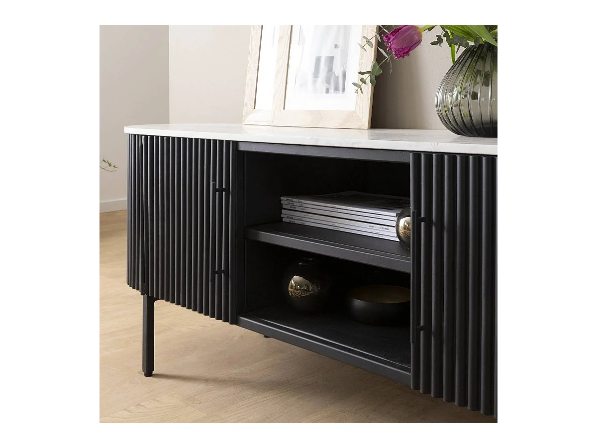 Meuble TV en métal et marbre blanc Mona