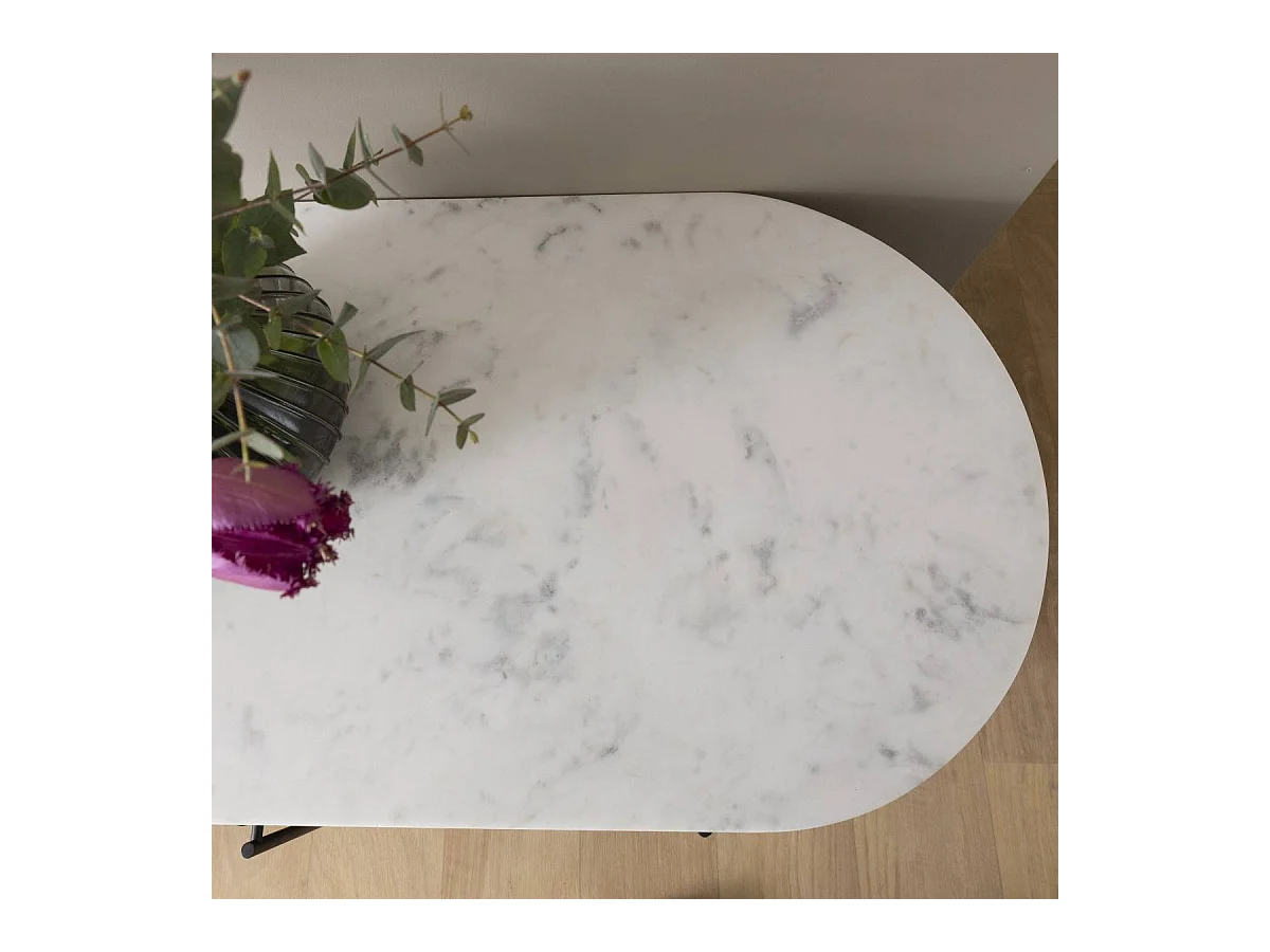 Meuble TV en métal et marbre blanc Mona